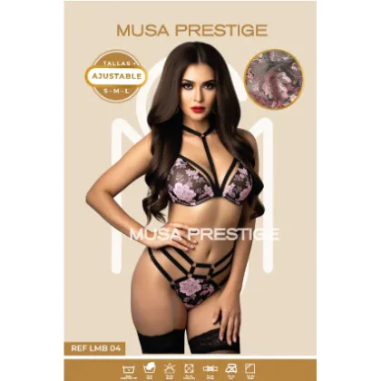 Lencería LMB 04 negro encaje rosa