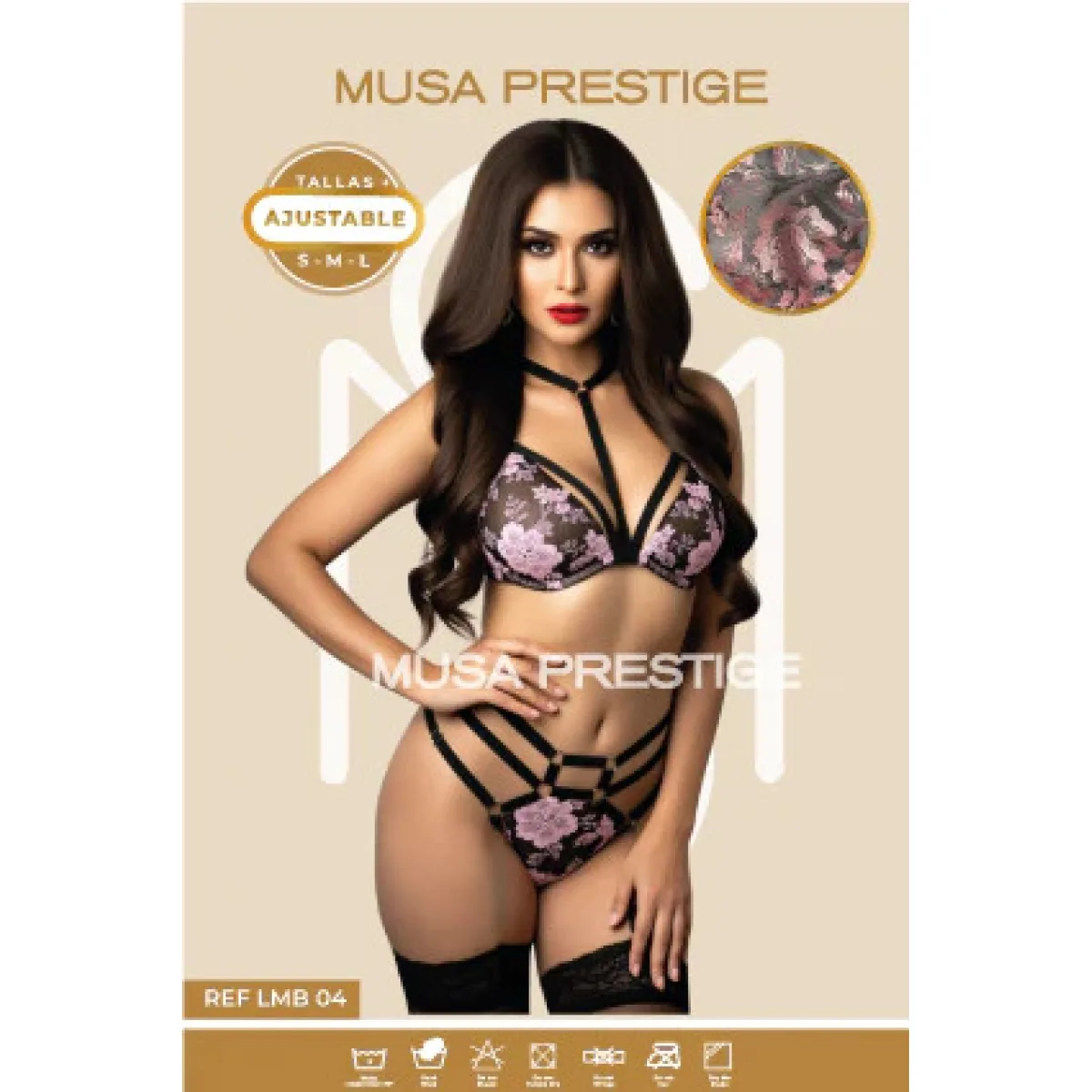 Lencería LMB 04 negro encaje rosa