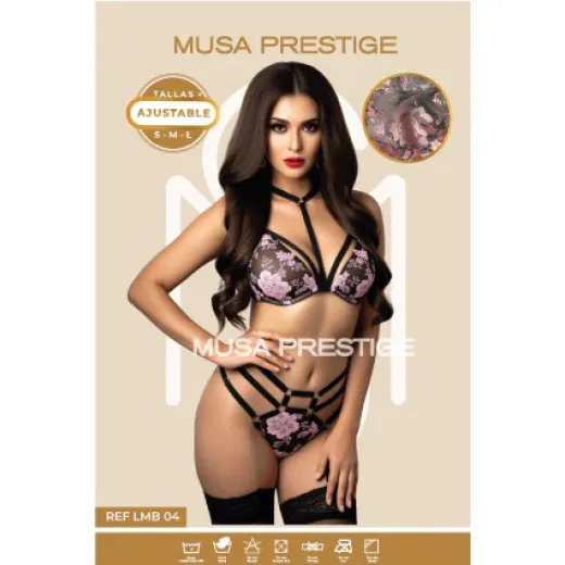 Lencería LMB 04 negro encaje rosa