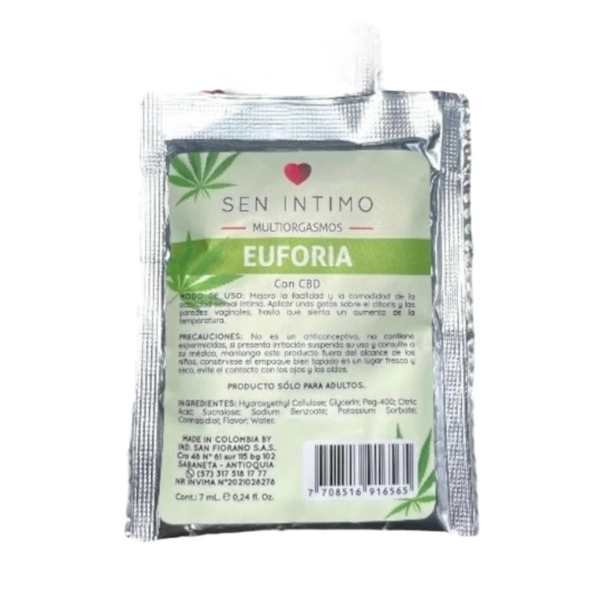 Lub. Multiorgasmos Euforia con CBD Sachet 7ml Sen Íntimo PRECIO PUBLICO 10.500