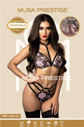 Lencería LMB 04 negro encaje rosa