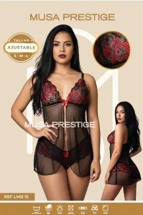 Lencería LMB 15 NEGRO ENCAJE ROJO