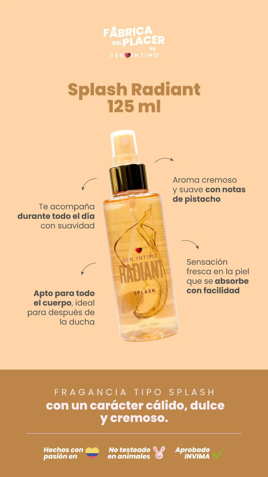 Splash Con Pheromonas Radiant x 125ml Sen Intimo