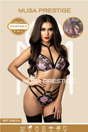Lencería LMB 04 negro encaje rosa